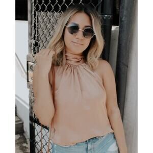 Elizabeth Crosby Ana Tie Neck Top Champagne Small